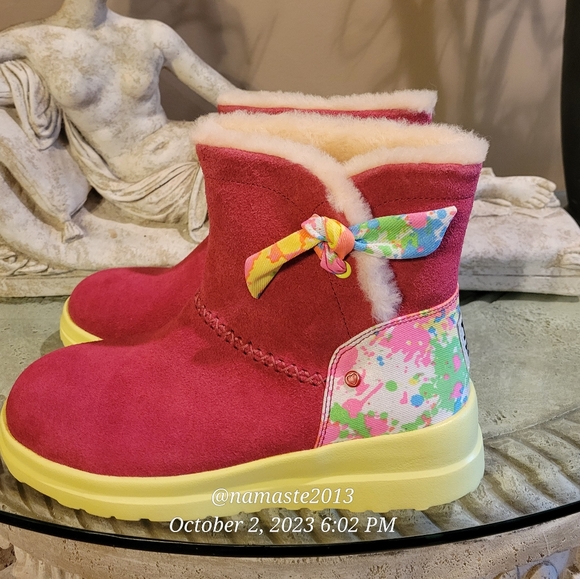 I Heart Ugg Knotty Paint Splatter Ankle Boots Shearling Sherpa Suede Boot #556 - Picture 5 of 14
